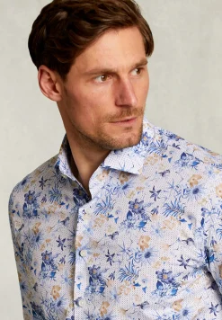 Sale River Woods Slim fit gebloemd hemd blauw/bruin -