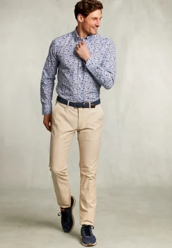 Hot River Woods Slim fit gebloemd hemd blauw/bruin -