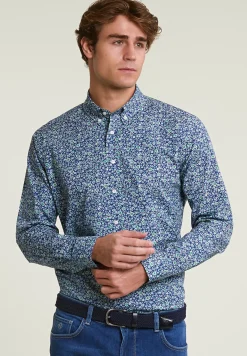 Hot River Woods Slim fit gebloemd hemd groen/blauw -