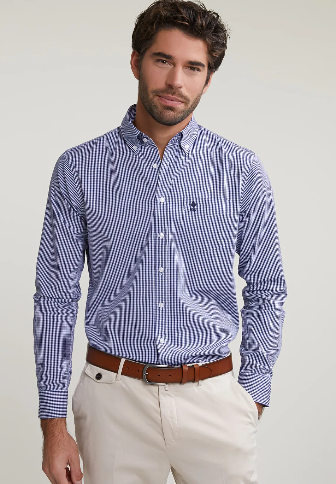 Clearance River Woods Slim fit geruit hemd met zak blauw/wit -