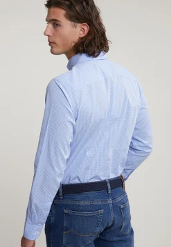 Outlet River Woods Slim fit geruit hemd met zak blauw/wit -