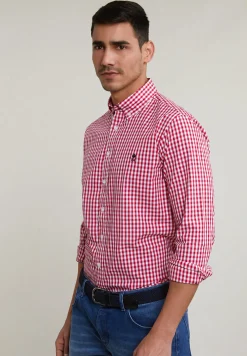 Best River Woods Slim fit geruit hemd rood/wit -