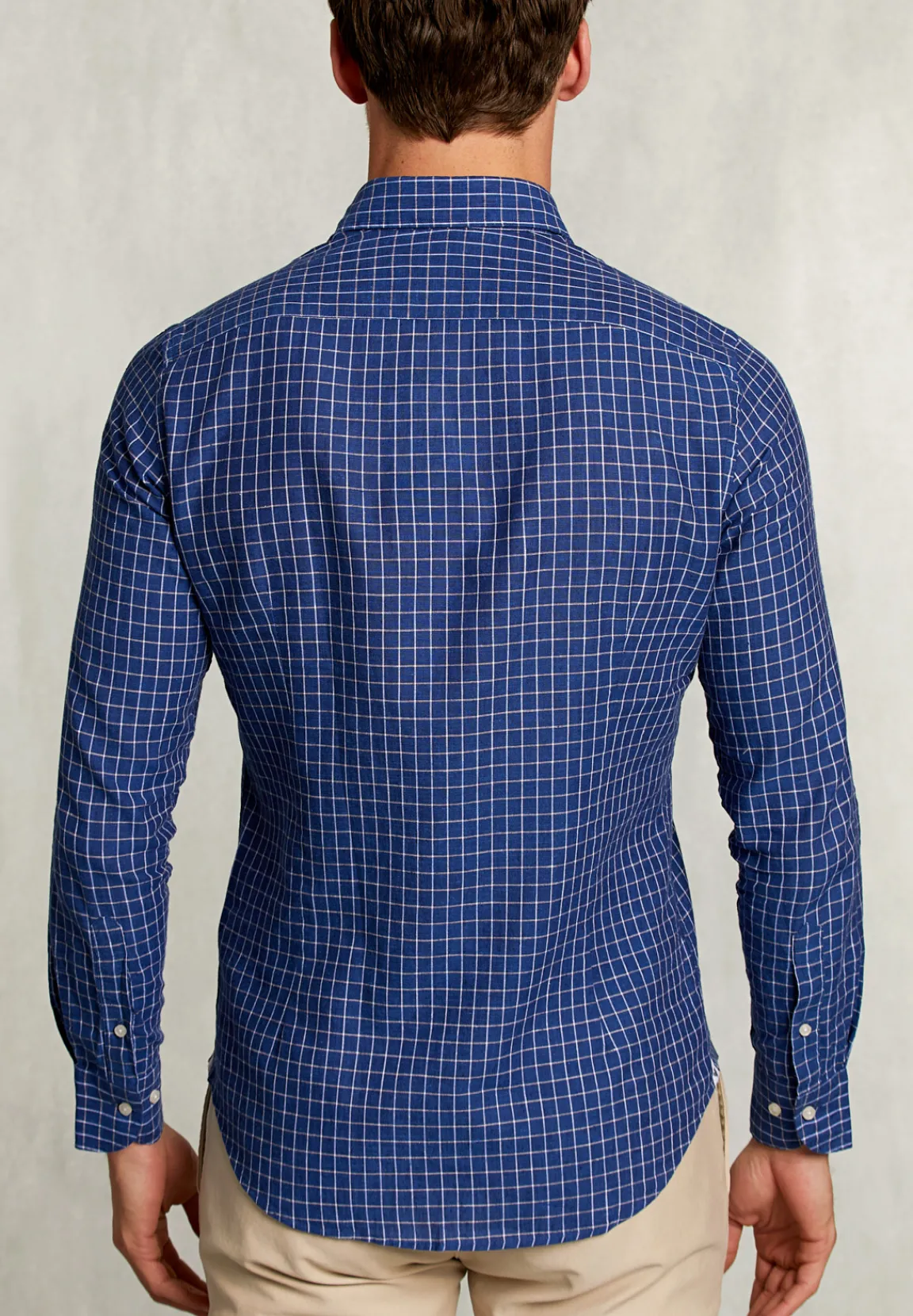 Best River Woods Slim fit geruit linnen hemd blauw/wit -