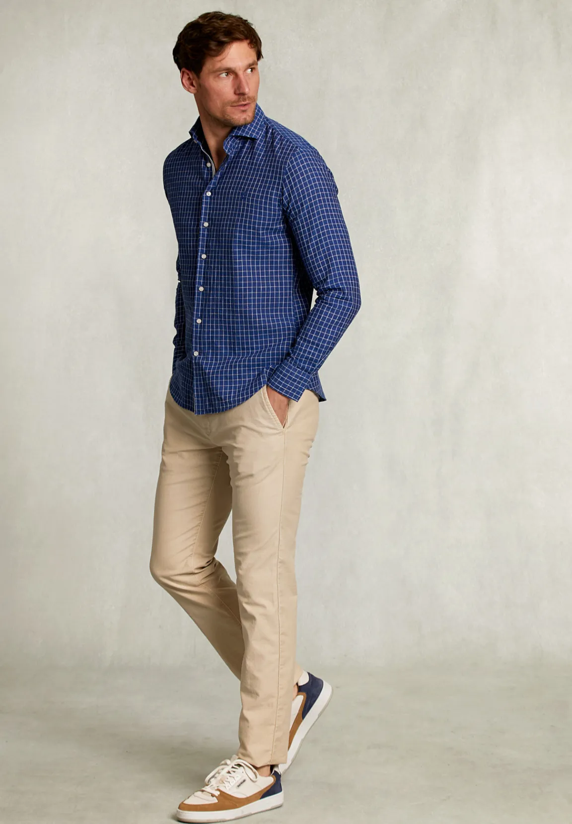 Best River Woods Slim fit geruit linnen hemd blauw/wit -
