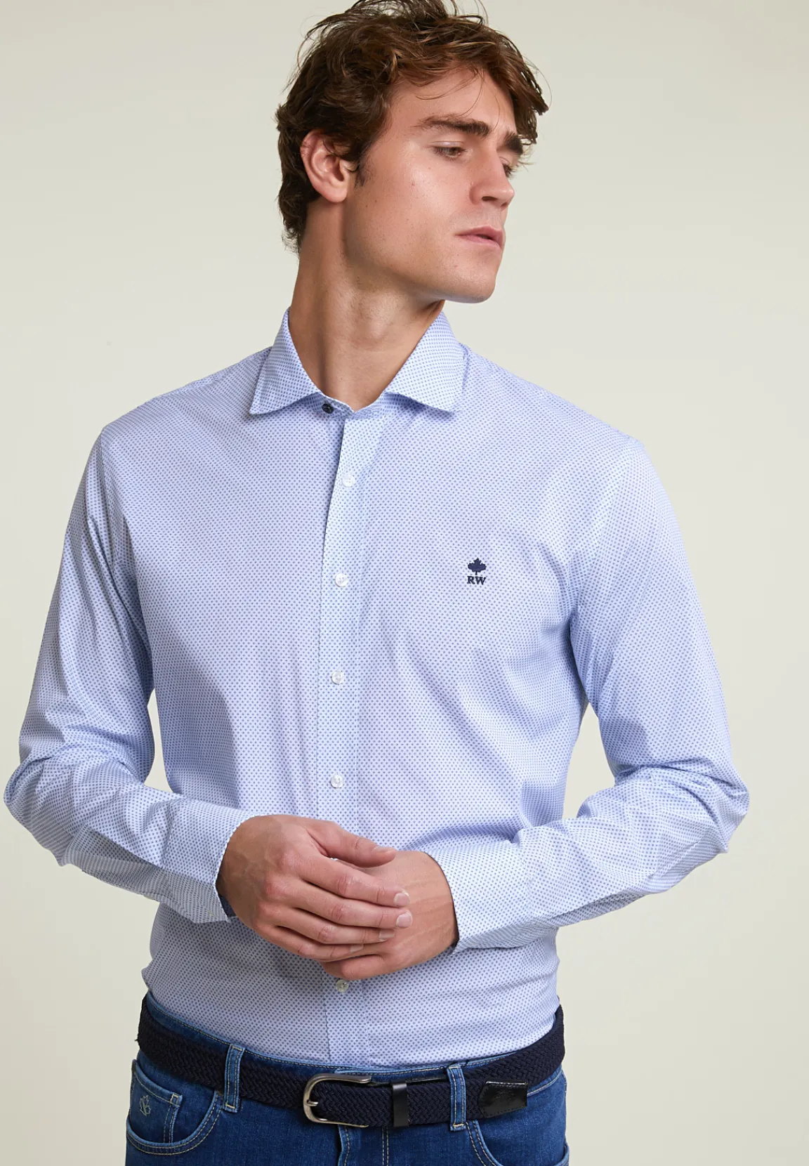 Sale River Woods Slim fit gestipt comfort stretch hemd blauw -