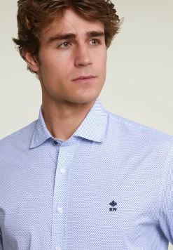 Sale River Woods Slim fit gestipt comfort stretch hemd blauw -