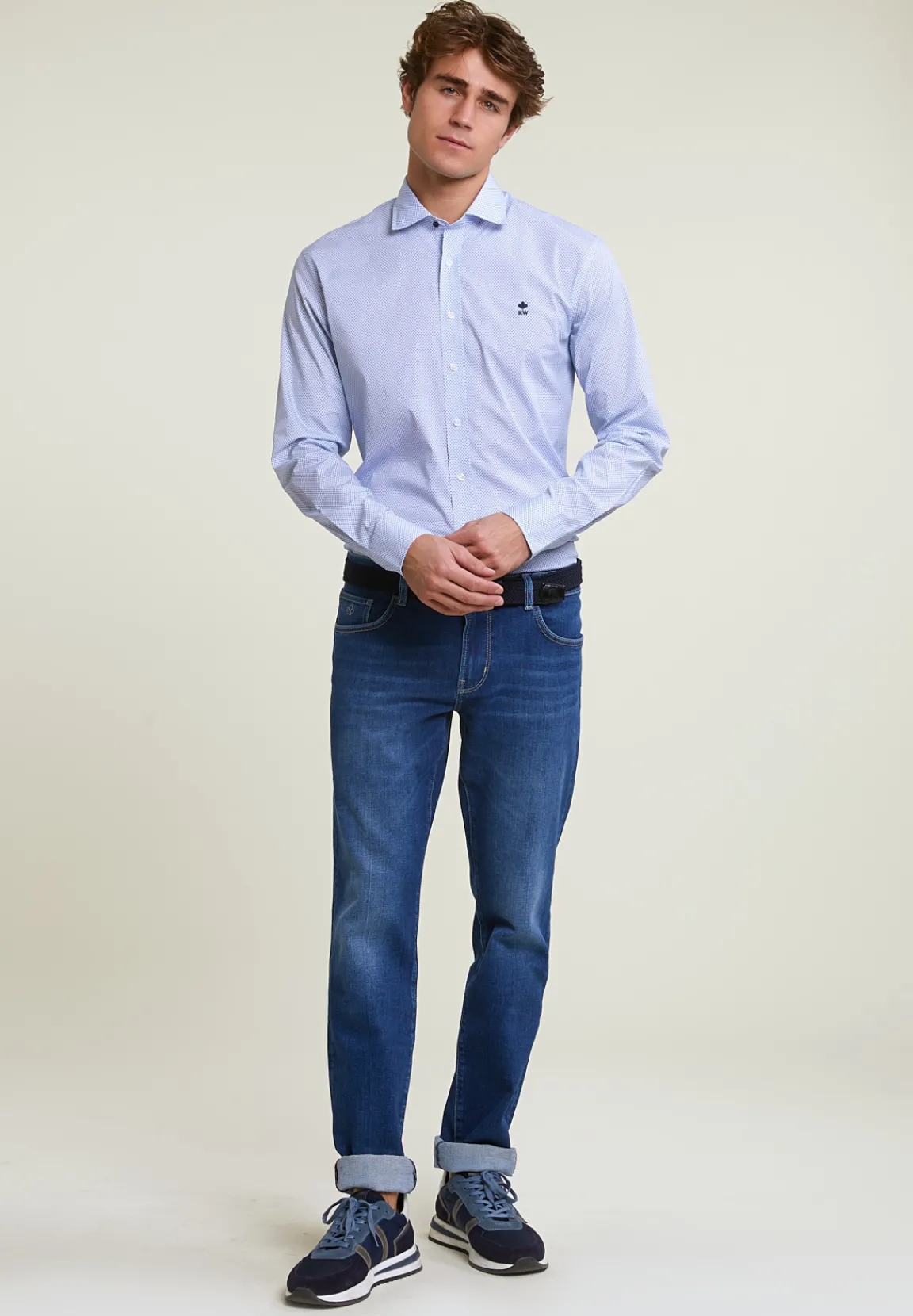 Sale River Woods Slim fit gestipt comfort stretch hemd blauw -