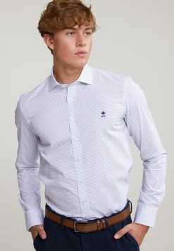 Fashion River Woods Slim fit gestipt hemd blauw/wit -