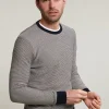 New River Woods Slim fit gestipte pima katoen trui ronde hals navy -