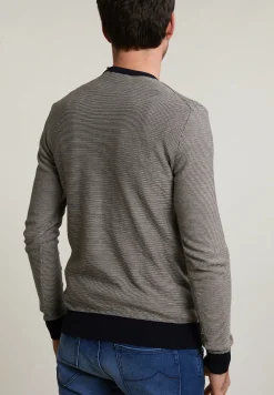 New River Woods Slim fit gestipte pima katoen trui ronde hals navy -