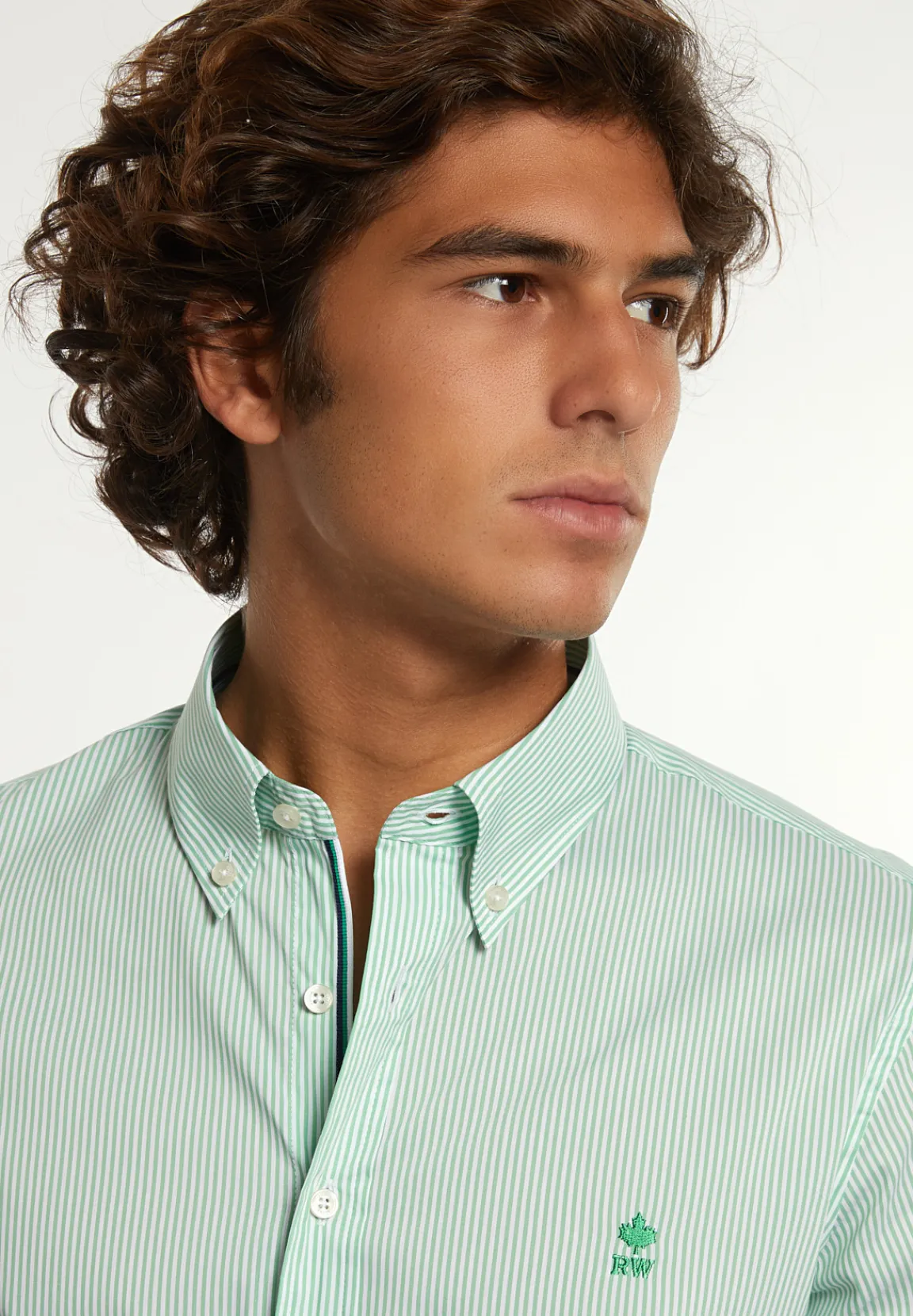 Best River Woods Slim fit gestreept comfort stretch hemd groen/wit -