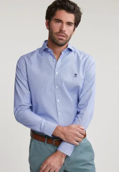 Hot River Woods Slim fit gestreept hemd blauw/wit -