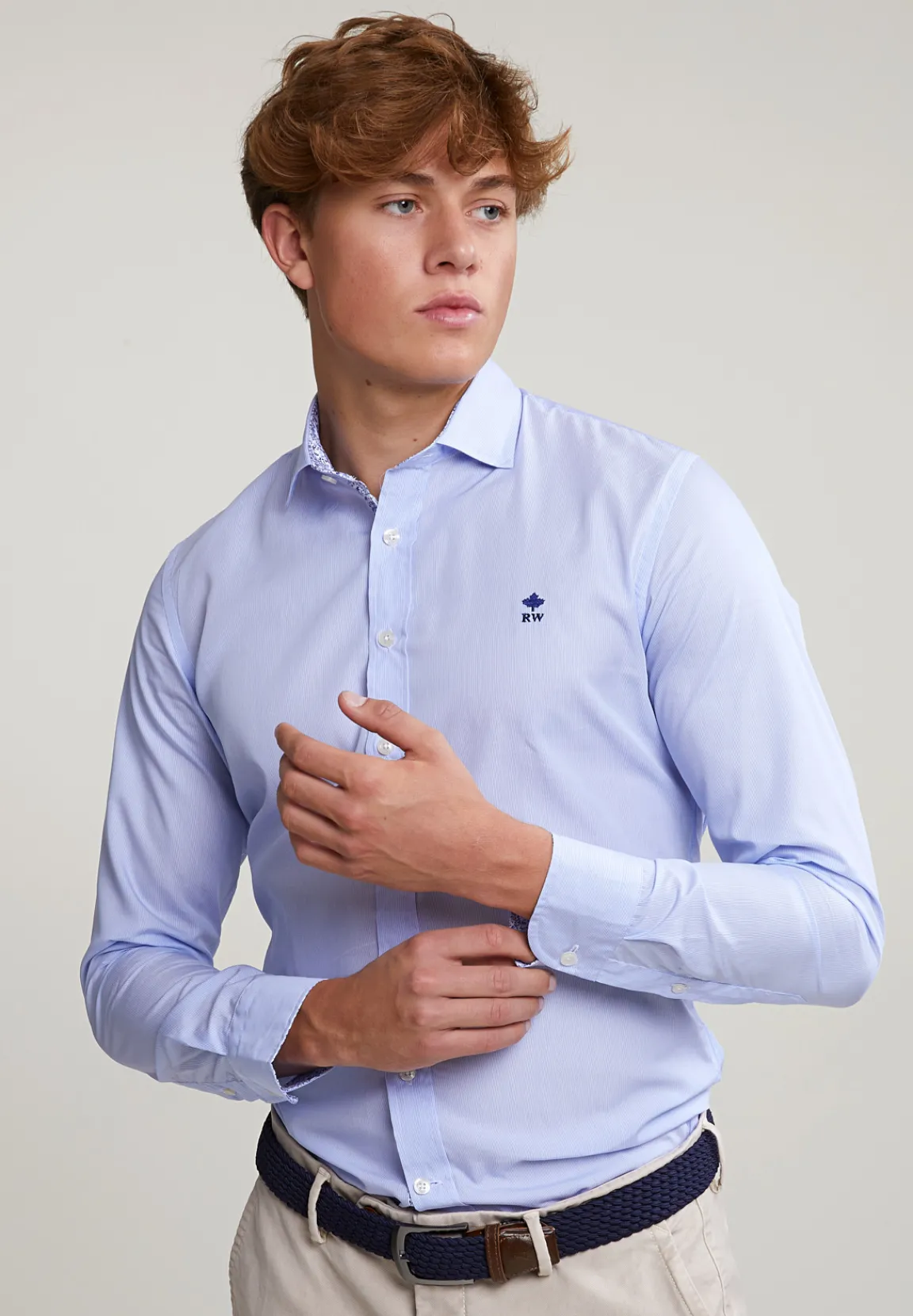 Best River Woods Slim fit gestreept hemd blauw/wit -