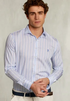 Fashion River Woods Slim fit gestreept hemd blauw/wit -