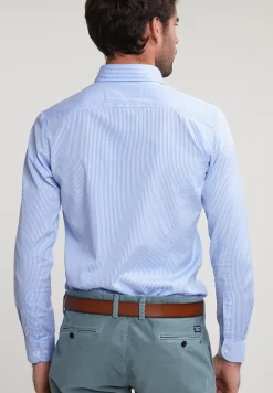 Hot River Woods Slim fit gestreept hemd blauw/wit -