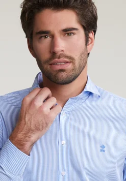 Hot River Woods Slim fit gestreept hemd blauw/wit -