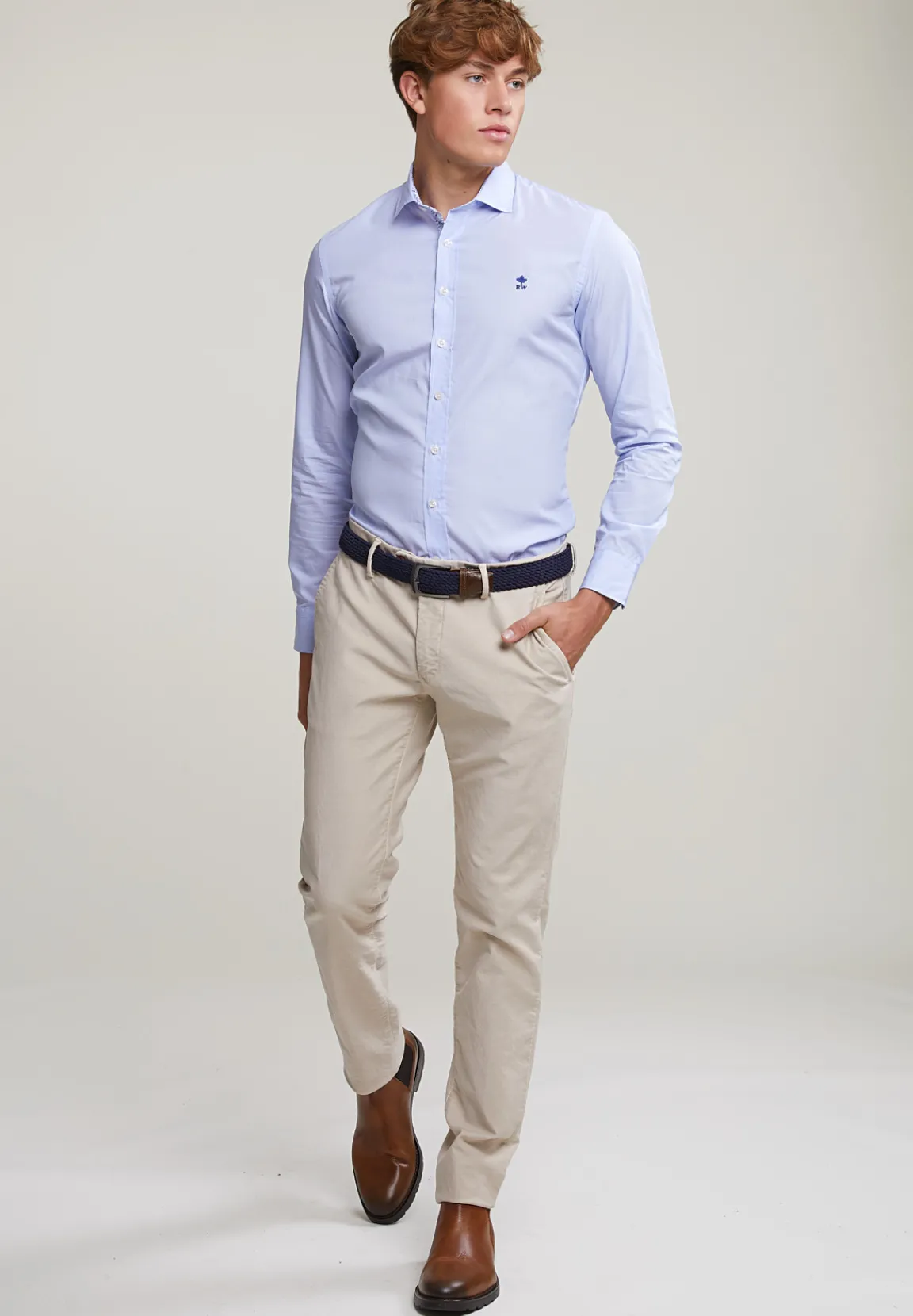 Best River Woods Slim fit gestreept hemd blauw/wit -