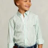 Best River Woods Slim fit gestreept hemd groen/wit -