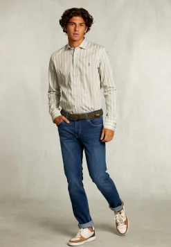 Outlet River Woods Slim fit gestreept hemd groen/wit -