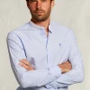 Best River Woods Slim fit gestreept hemd henley kraag blauw/wit -
