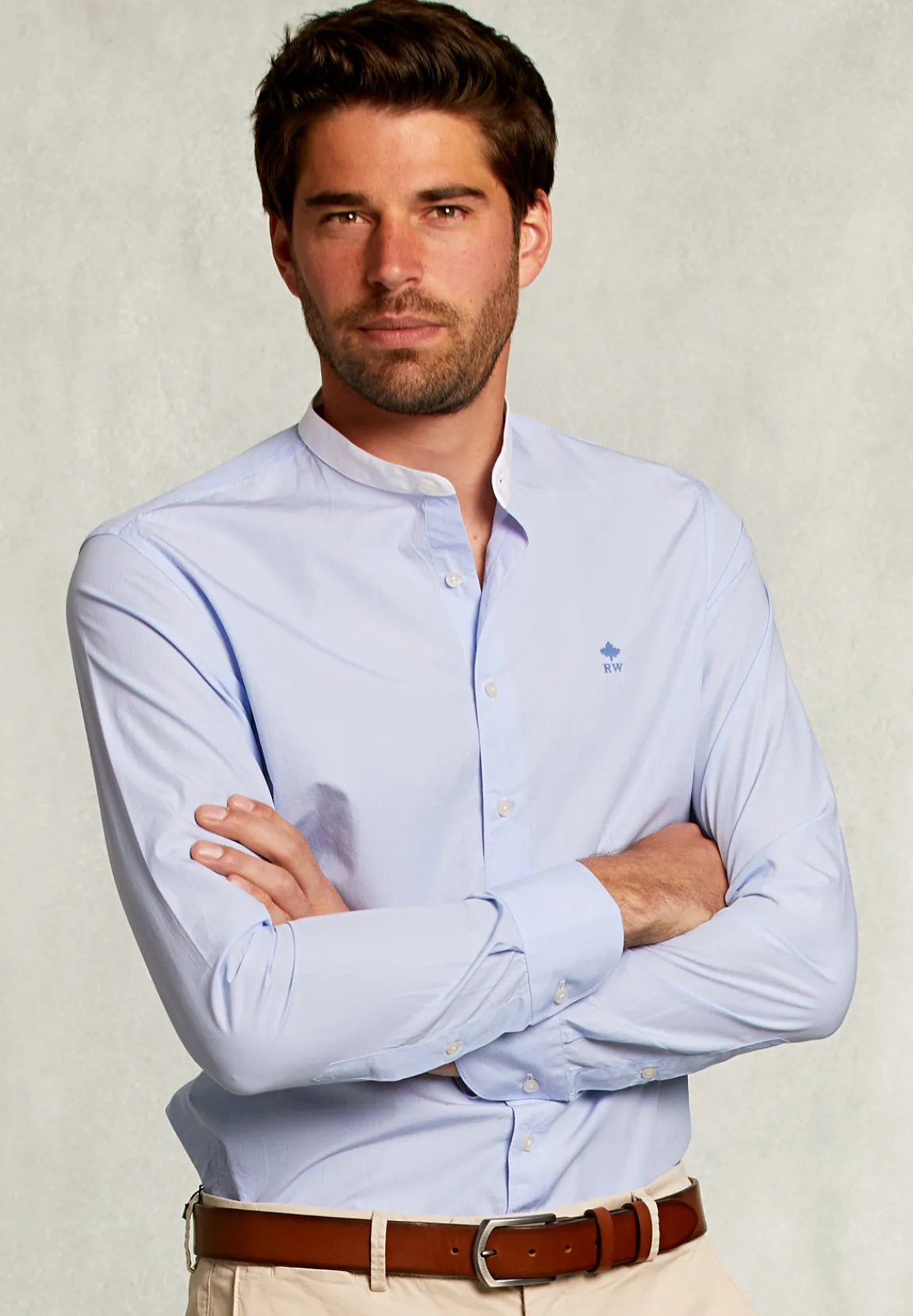 Best River Woods Slim fit gestreept hemd henley kraag blauw/wit -