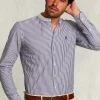 Clearance River Woods Slim fit gestreept hemd henley kraag blauw/wit -