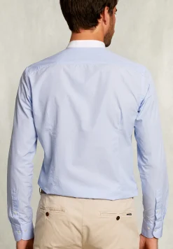 Best River Woods Slim fit gestreept hemd henley kraag blauw/wit -