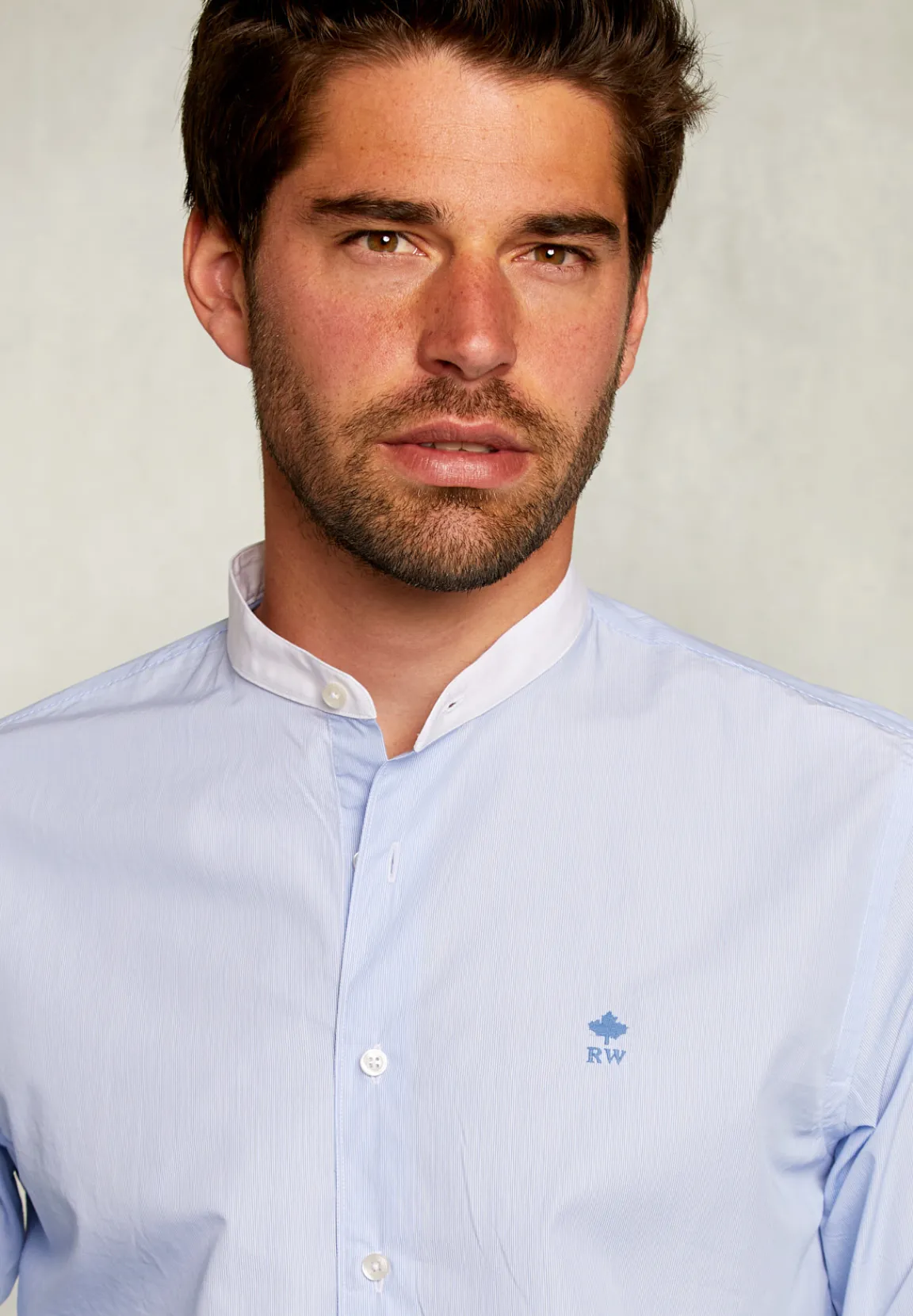 Best River Woods Slim fit gestreept hemd henley kraag blauw/wit -