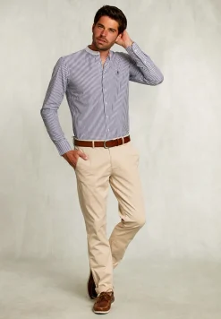 Clearance River Woods Slim fit gestreept hemd henley kraag blauw/wit -