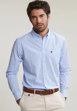 Hot River Woods Slim fit gestreept hemd met zak blauw/wit -