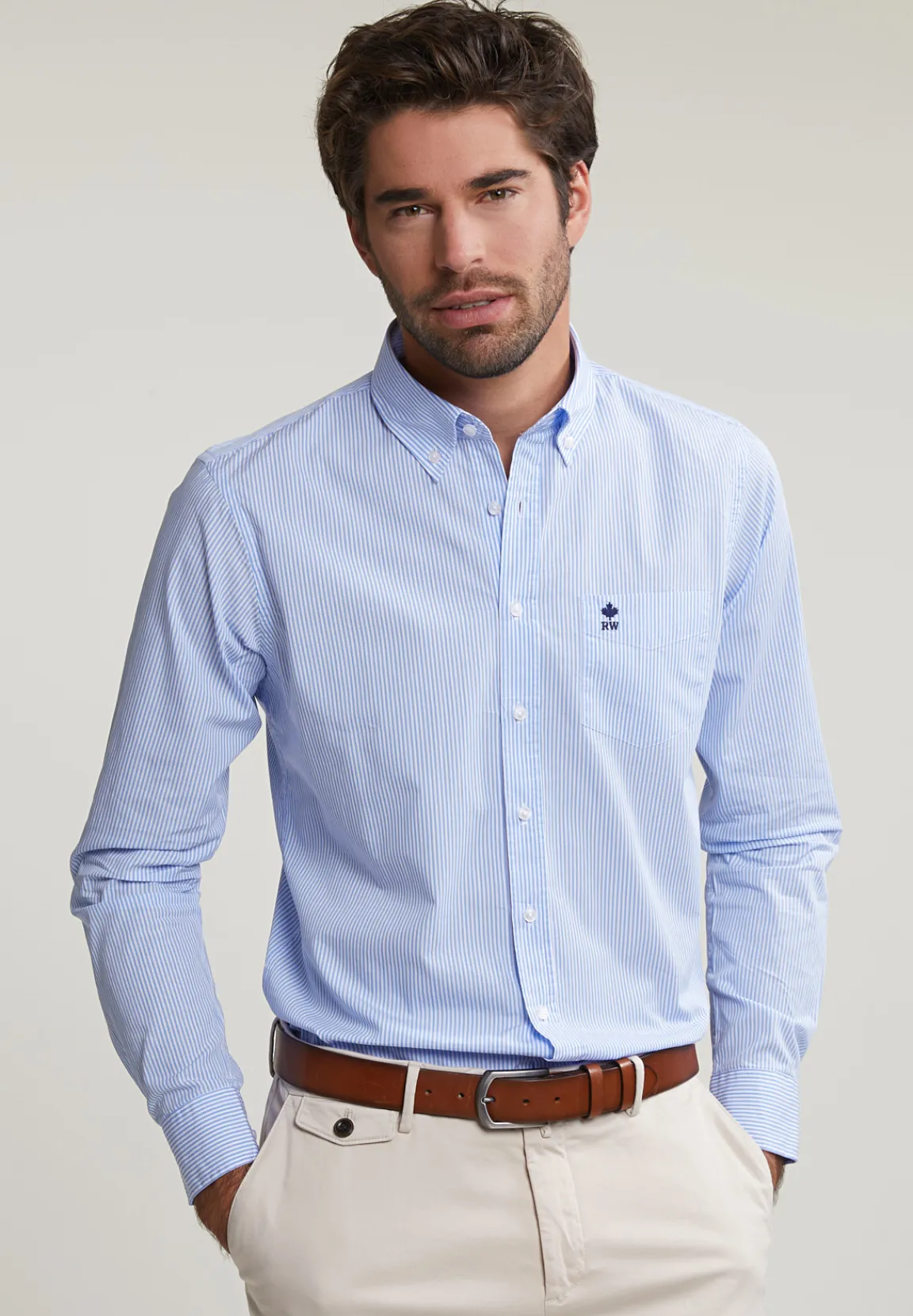 Hot River Woods Slim fit gestreept hemd met zak blauw/wit -