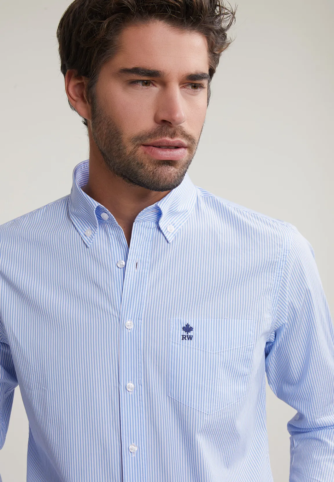 Hot River Woods Slim fit gestreept hemd met zak blauw/wit -