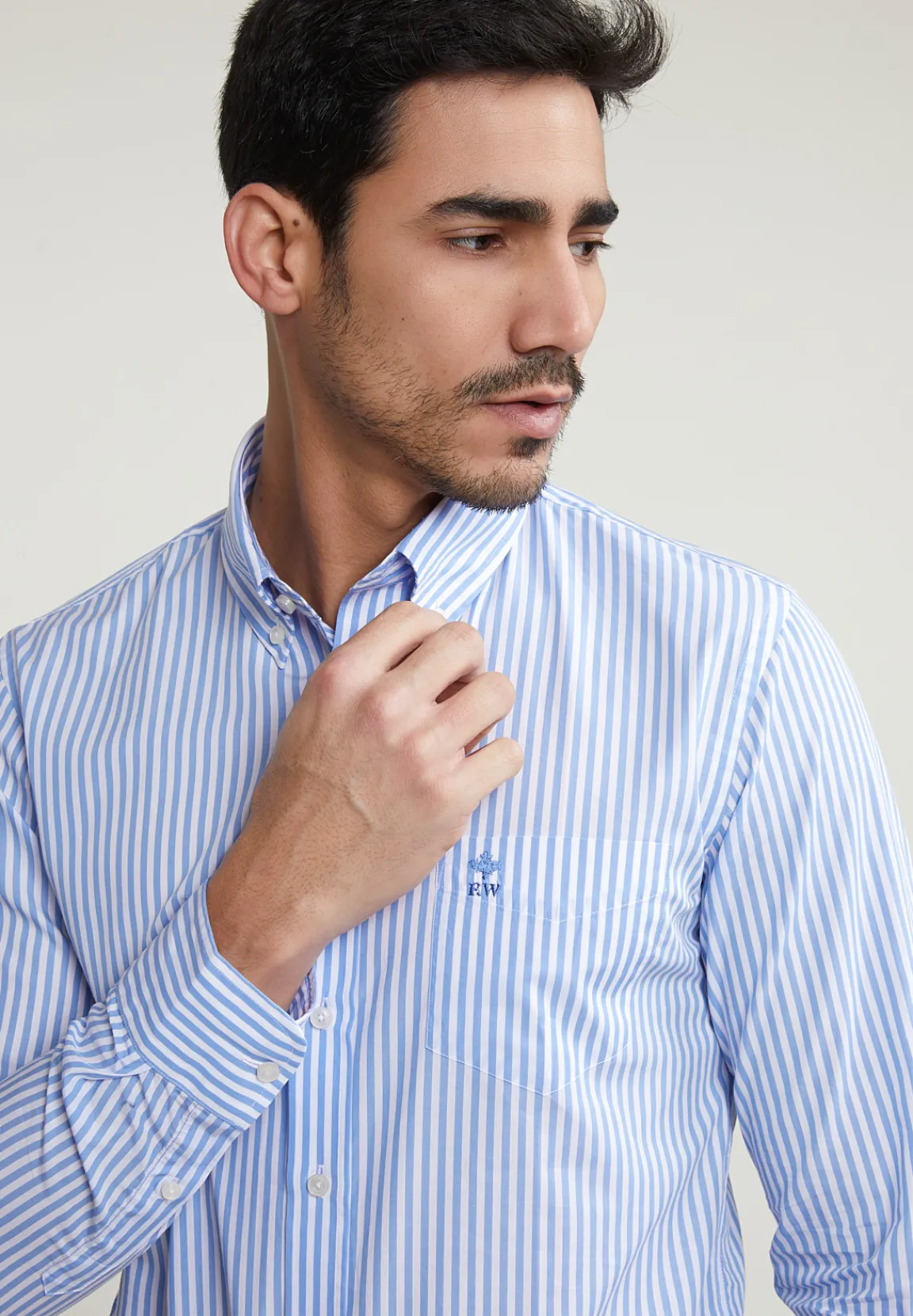 Outlet River Woods Slim fit gestreept hemd met zak blauw/wit -