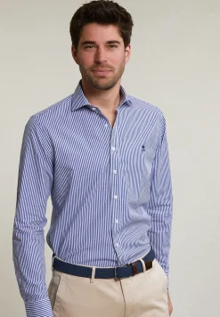 Outlet River Woods Slim fit gestreept katoenen hemd blauw/wit -