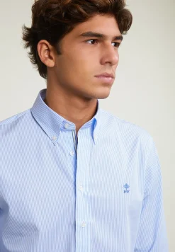 Best River Woods Slim fit gestreept katoenen hemd blauw -