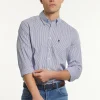 Best River Woods Slim fit gestreept performance stretch hemd blauw/wit -
