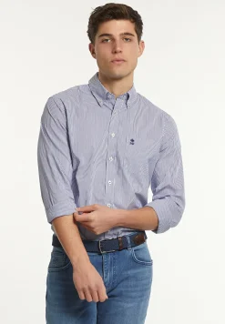 Best River Woods Slim fit gestreept performance stretch hemd blauw/wit -