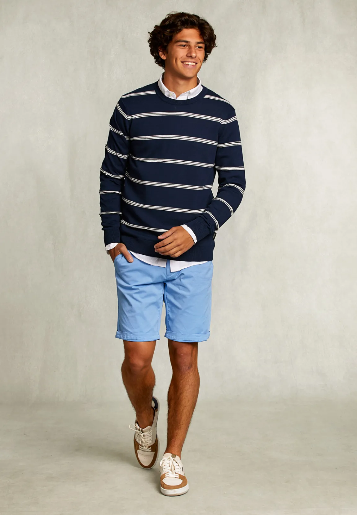 Clearance River Woods Slim fit gestreepte pima katoen trui french dark mix -