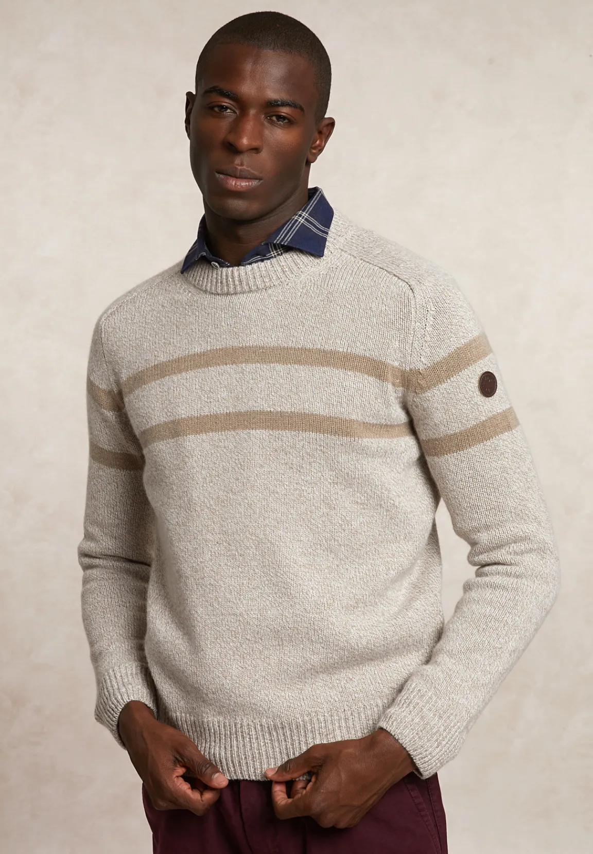 Sale River Woods Slim fit gestreepte wol-kasjmier trui mushroom -