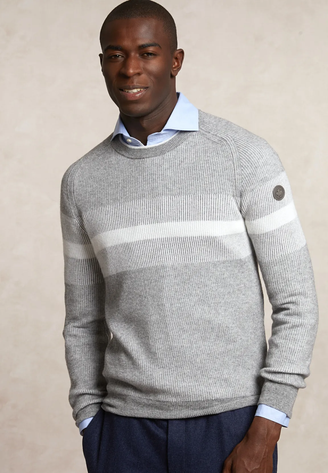 Hot River Woods Slim fit gestreepte wol-kasjmier trui mid grey mix -