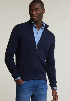 Clearance River Woods Slim fit katoenen cardigan opstaande kraag navy mix -