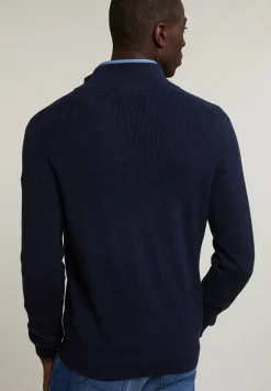 Clearance River Woods Slim fit katoenen cardigan opstaande kraag navy mix -