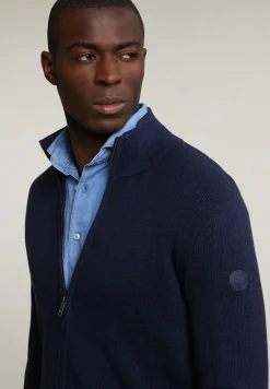 Clearance River Woods Slim fit katoenen cardigan opstaande kraag navy mix -