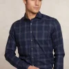 Outlet River Woods Slim fit katoenen geruit hemd blauw/bruin -