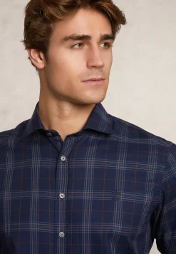 Outlet River Woods Slim fit katoenen geruit hemd blauw/bruin -