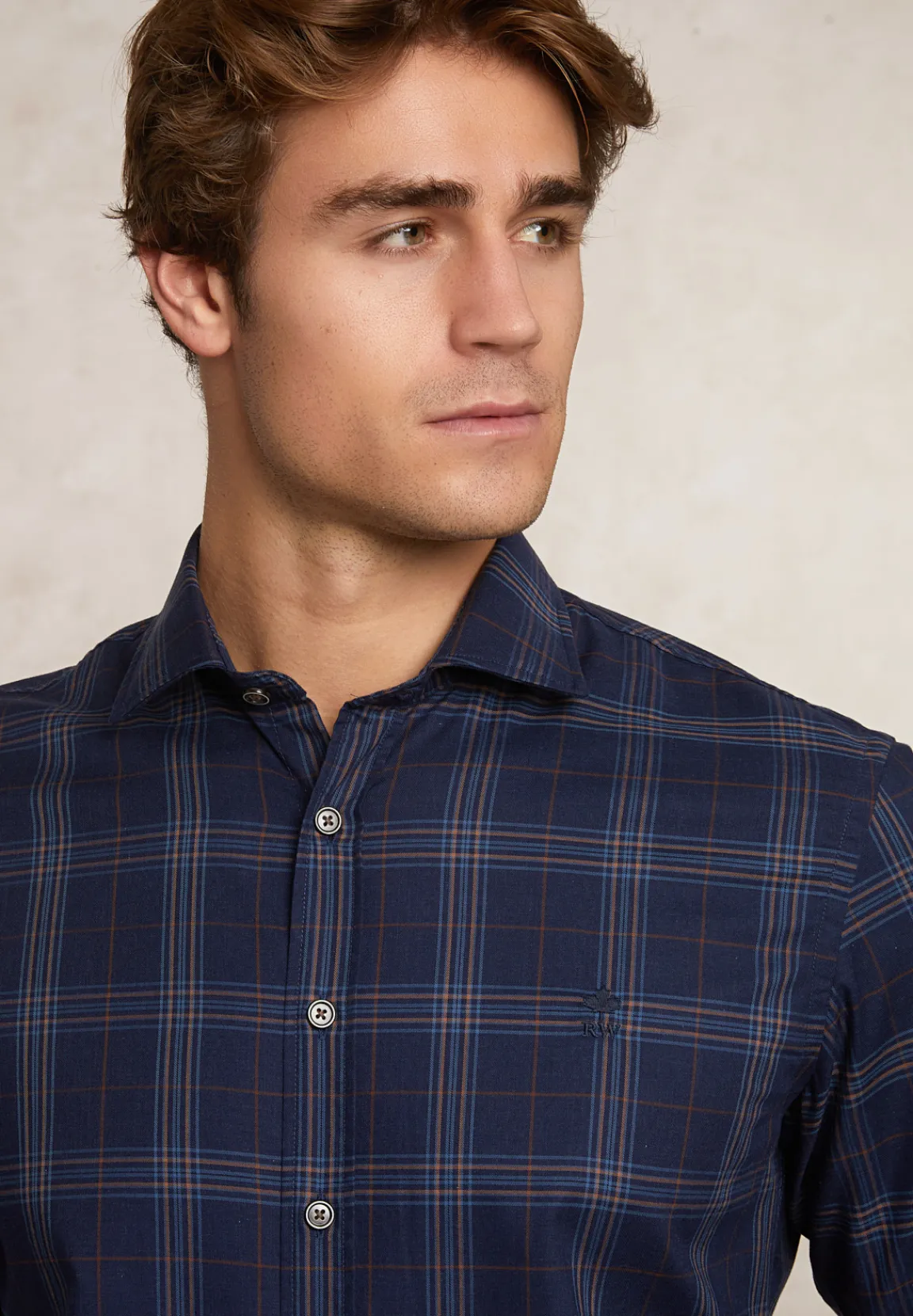 Outlet River Woods Slim fit katoenen geruit hemd blauw/bruin -
