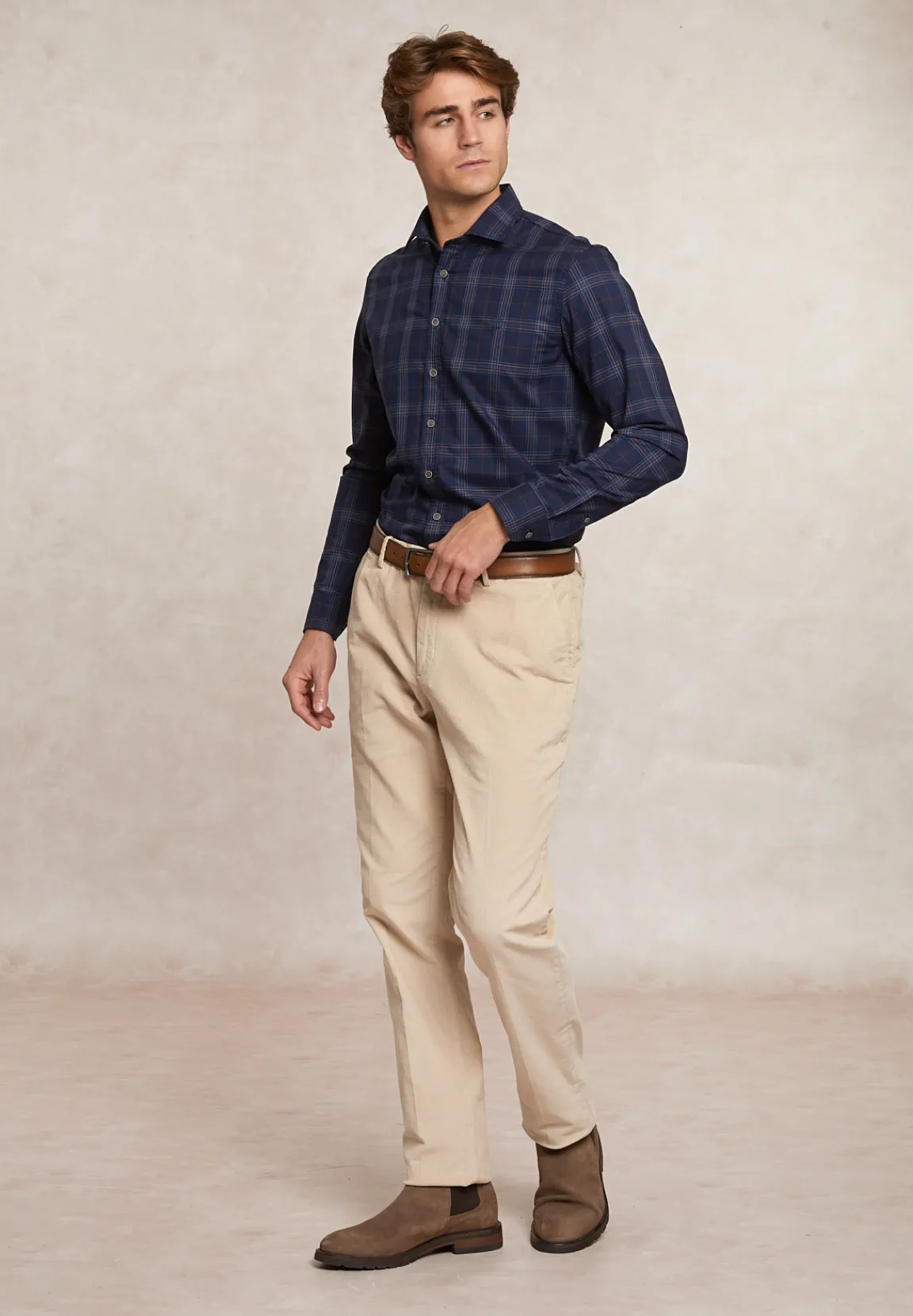 Outlet River Woods Slim fit katoenen geruit hemd blauw/bruin -