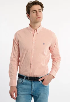 Sale River Woods Slim fit katoenen gestreept comfort stretch hemd oranje/wit -