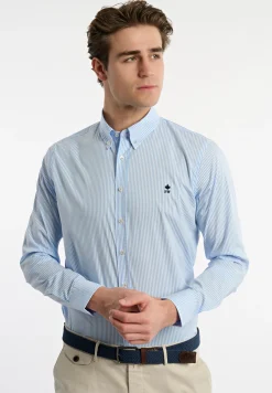 Hot River Woods Slim fit katoenen gestreept performance stretch hemd blauw/wit -