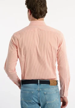 Sale River Woods Slim fit katoenen gestreept comfort stretch hemd oranje/wit -